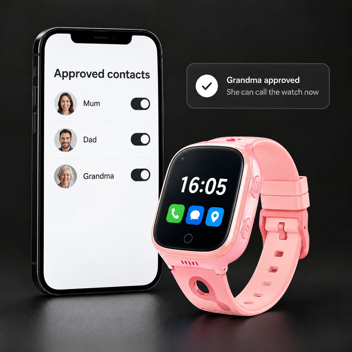 Approved contacts in the parent app, next to the Solvi Max