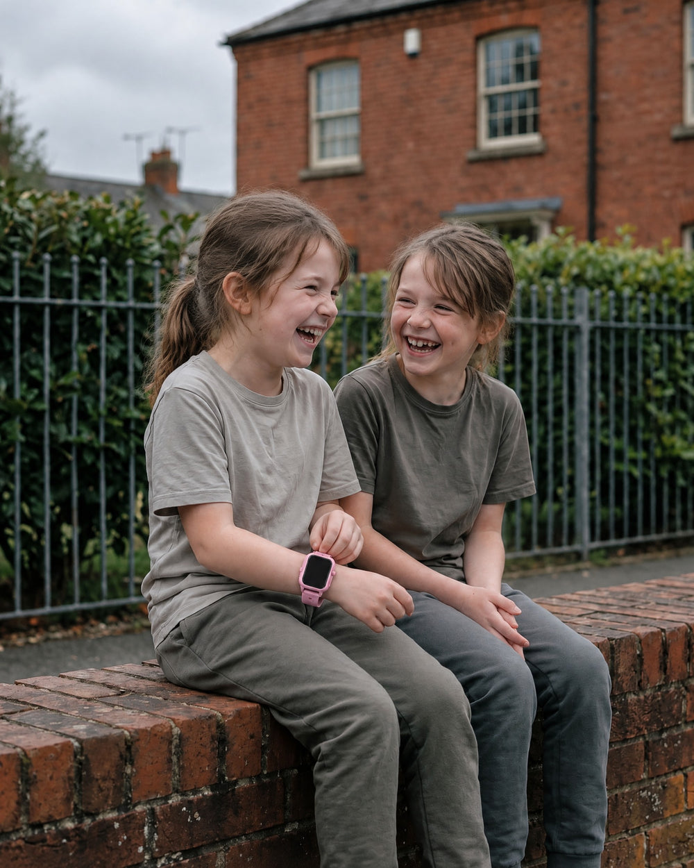 Two friends laughing on a wall, one wearing a Solvi SE