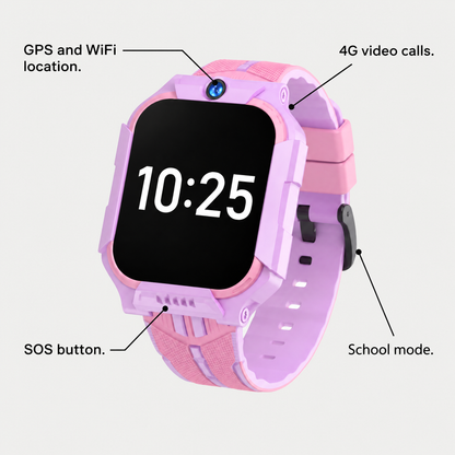 GPS and WiFi location, 4G video calls, SOS button and school mode
