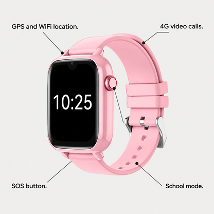 GPS and WiFi location, 4G video calls, SOS button and school mode