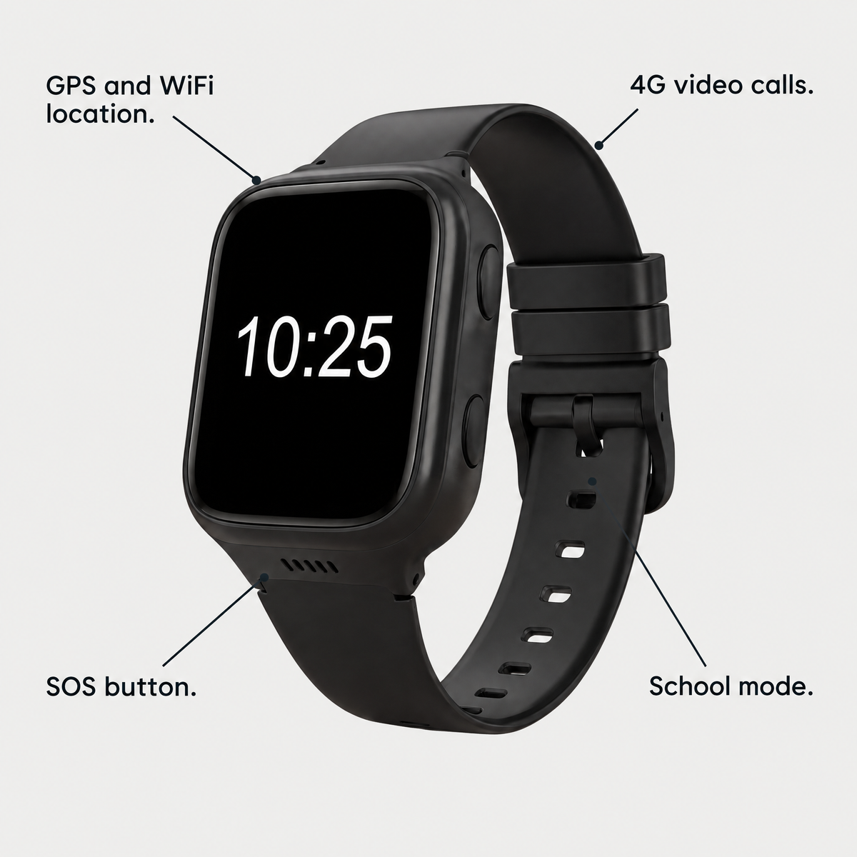 GPS and WiFi location, 4G video calls, SOS button and school mode