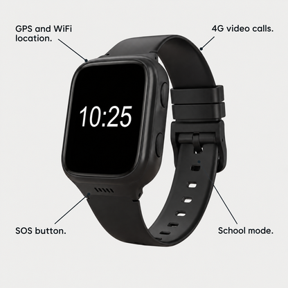 GPS and WiFi location, 4G video calls, SOS button and school mode