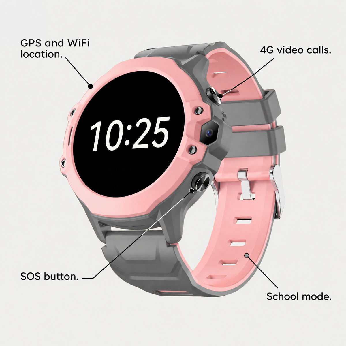GPS and WiFi location, 4G video calls, SOS button and school mode