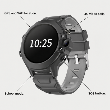 GPS and WiFi location, 4G video calls, SOS button and school mode
