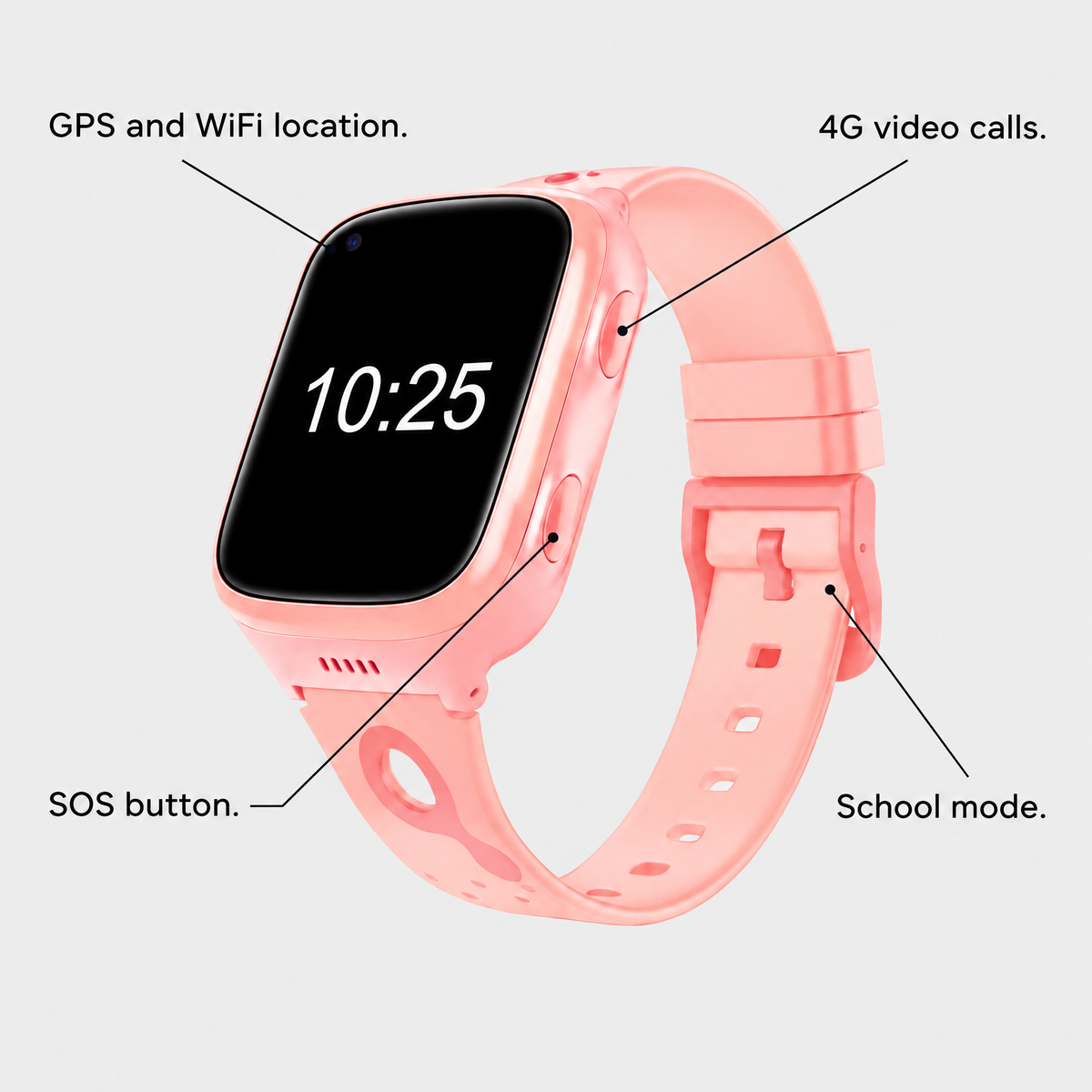 GPS and WiFi location, 4G video calls, SOS button and school mode