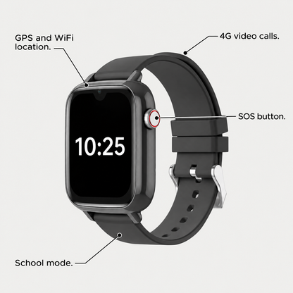 GPS and WiFi location, 4G video calls, SOS button and school mode