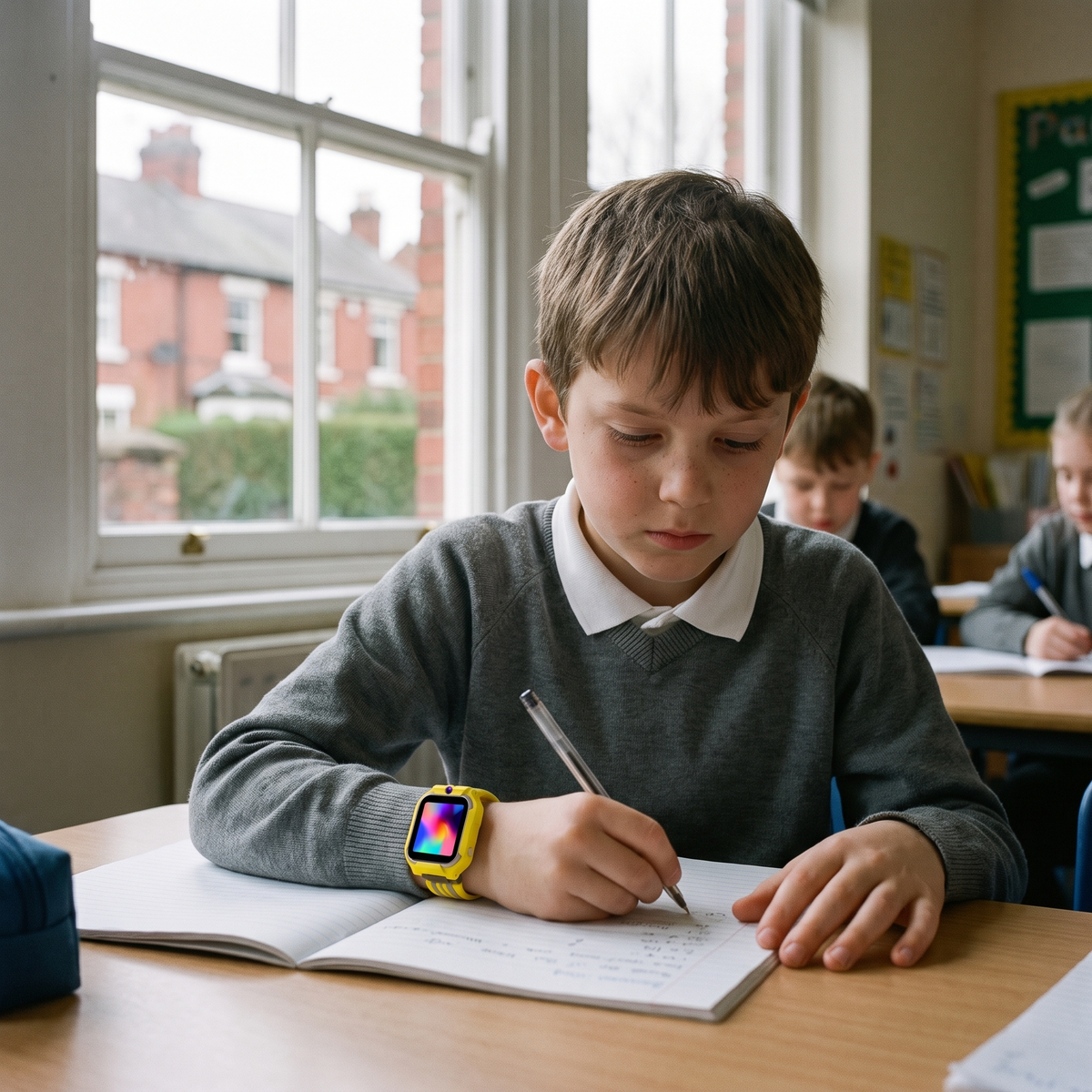 A child wearing the watch in a British primary classroom