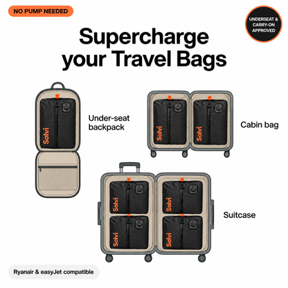 Solvi ClickVac in a backpack, a cabin bag and a suitcase