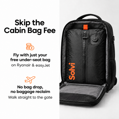 Solvi ClickVac inside a small under-seat backpack