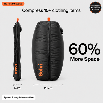 Solvi ClickVac compressed to 5 cm next to the full bag at 20 cm