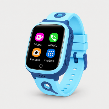 Solvi kids smartwatch in blue, front three-quarter view on a light grey background