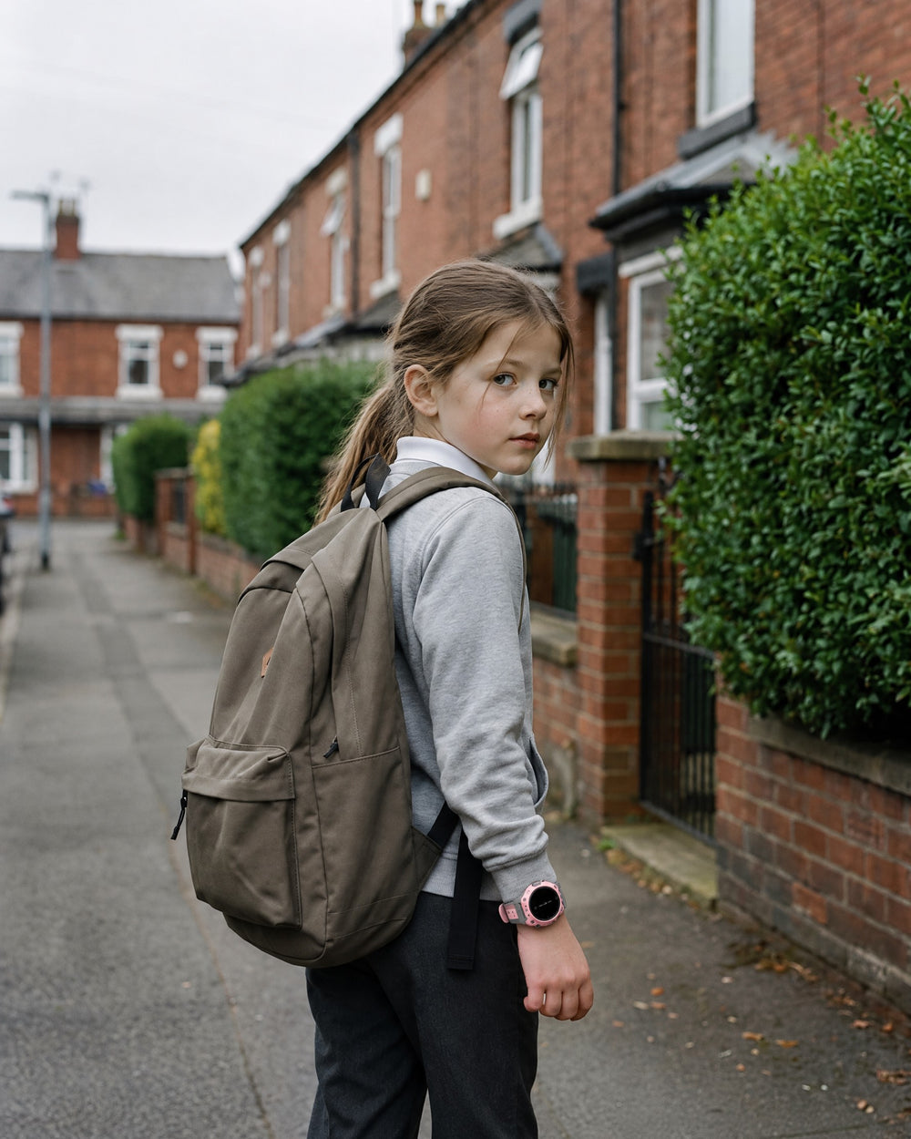 Child walking home alone, wearing a Solvi Active