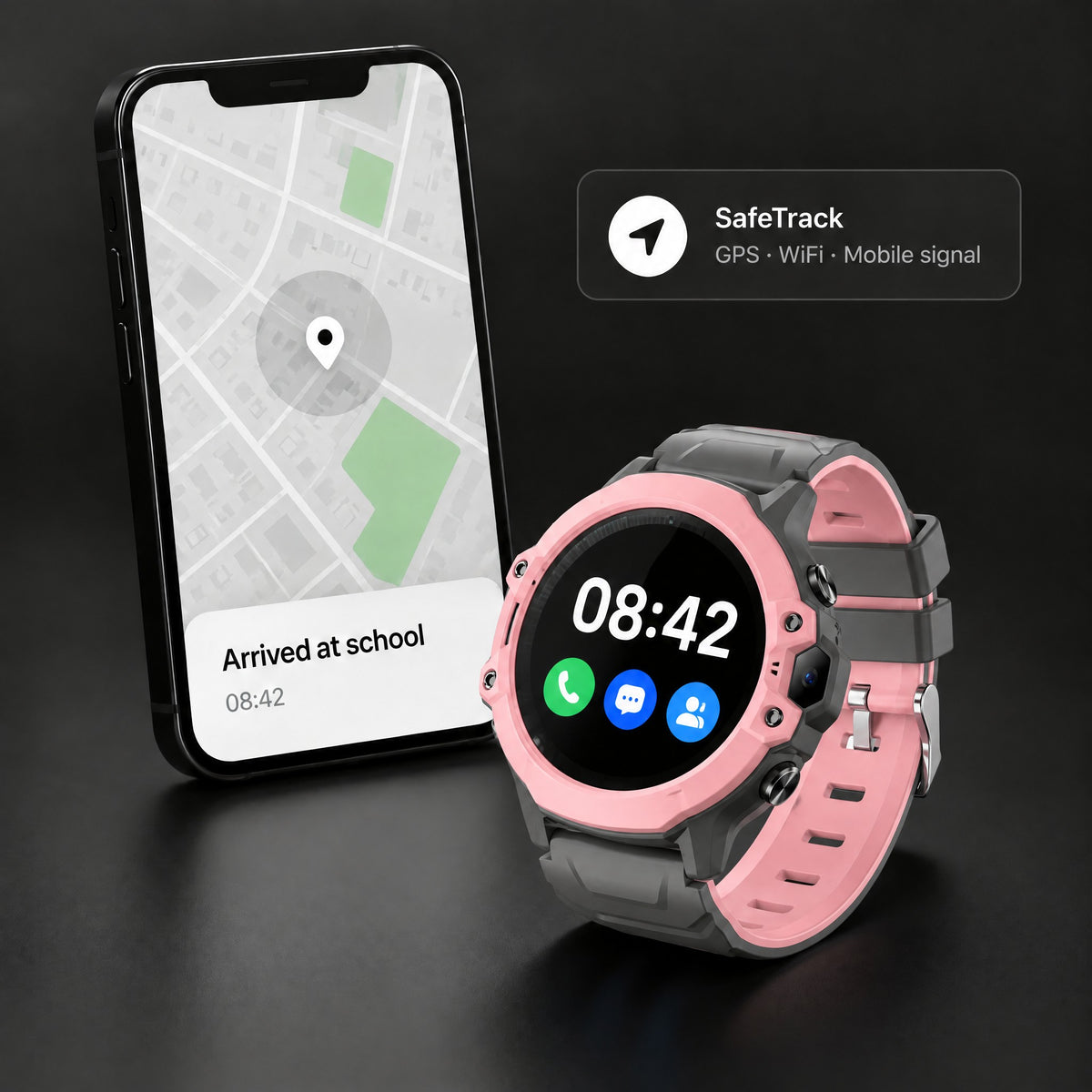 SafeTrack location in the parent app, next to the Solvi Active