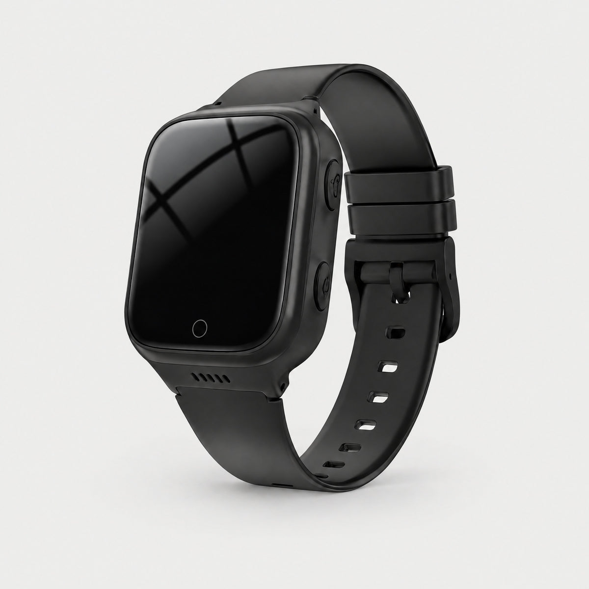 Solvi Max kids smartwatch in black, side view on a light grey background