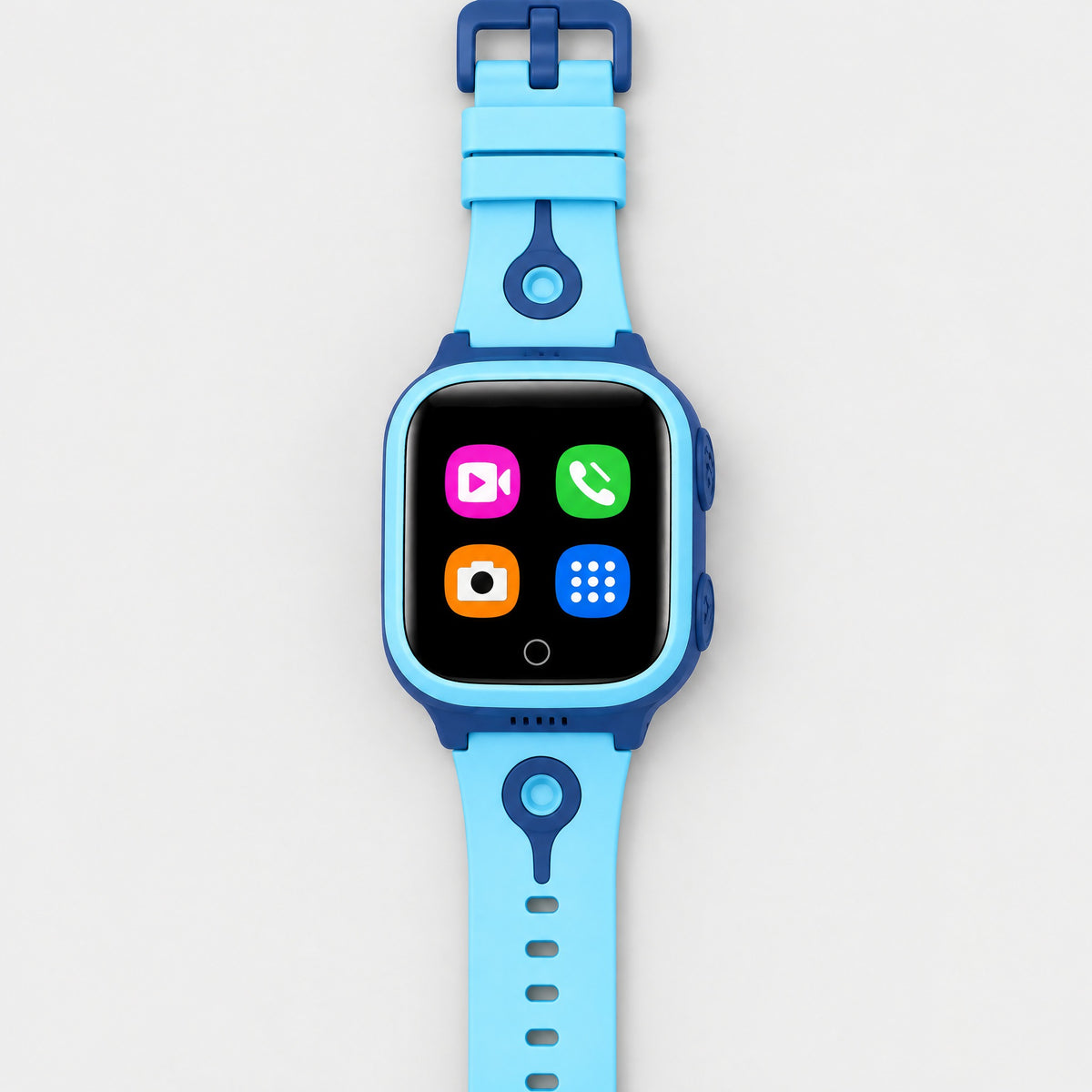 Solvi Max kids smartwatch in blue, flat lay with the strap open