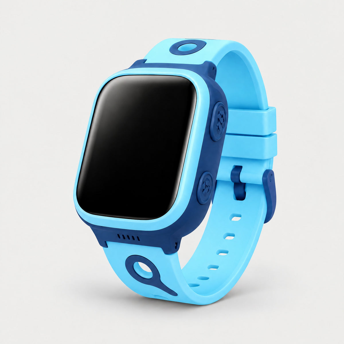 Solvi Max kids smartwatch in blue, side view on a light grey background