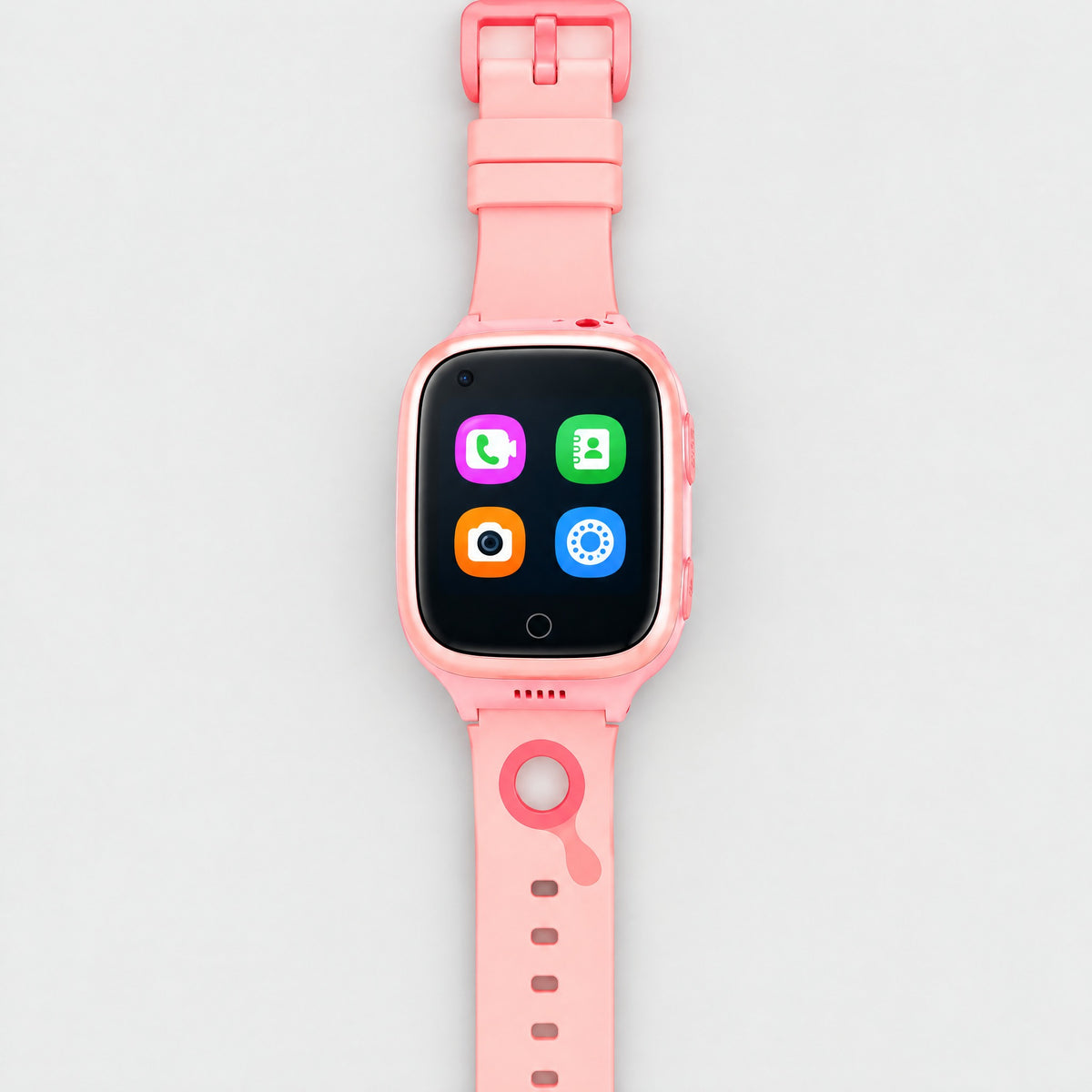 Solvi Max kids smartwatch in pink, flat lay with the strap open