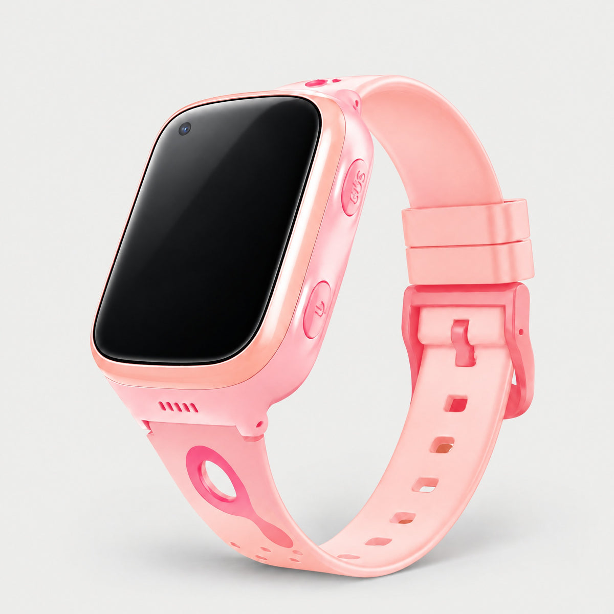 Solvi Max kids smartwatch in pink, side view on a light grey background