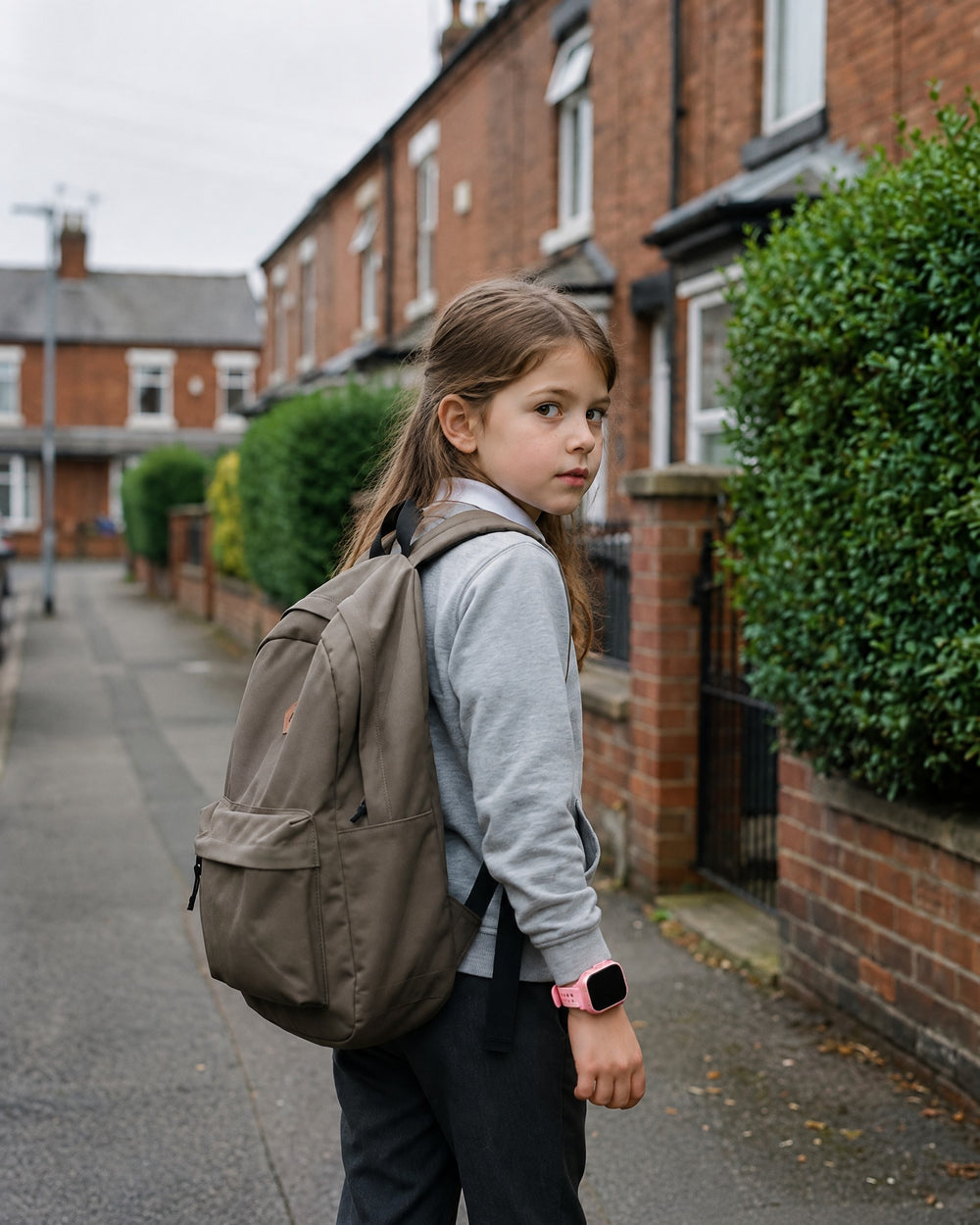 Child walking home alone, wearing a Solvi Max