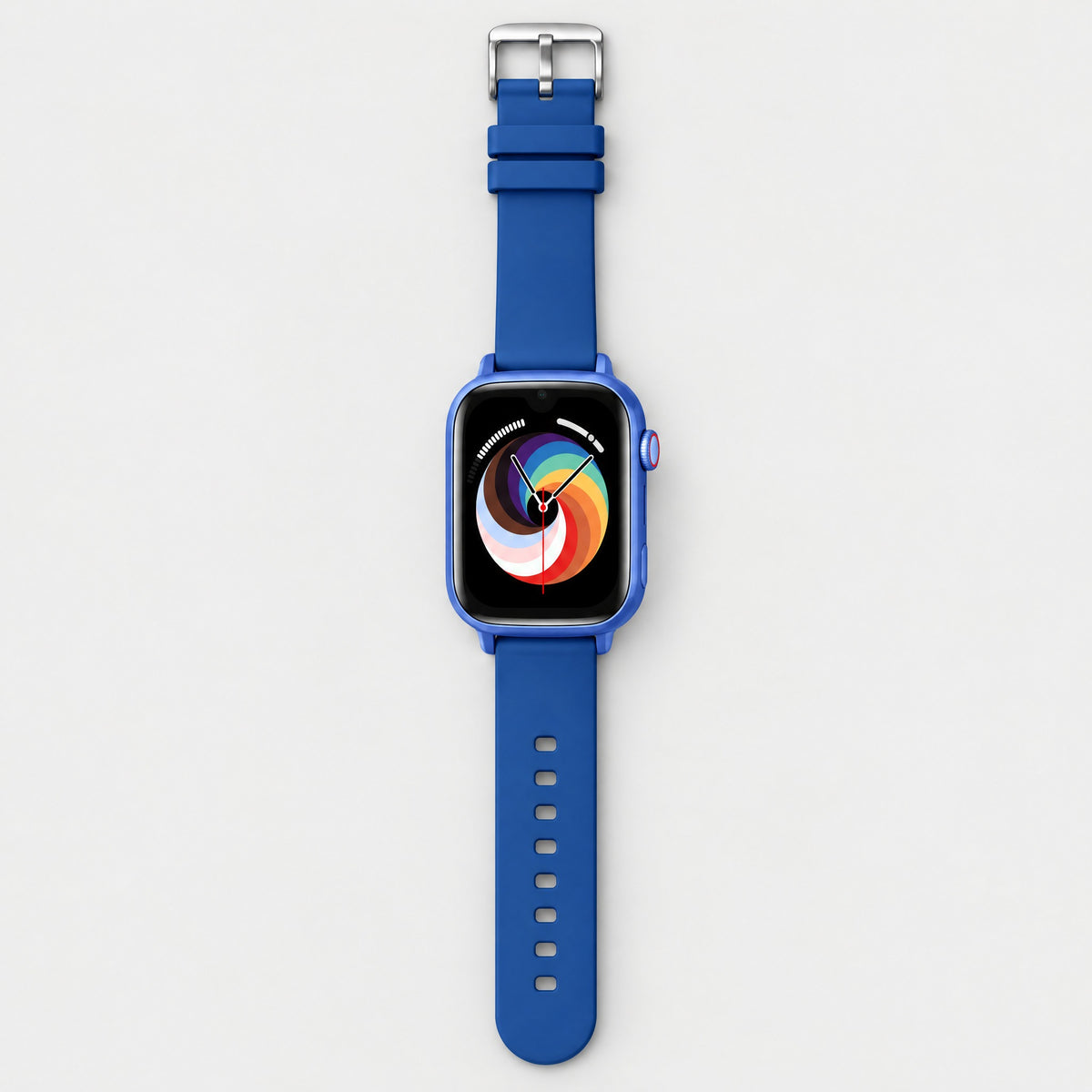 Solvi SE kids smartwatch in navy, flat lay with the strap open