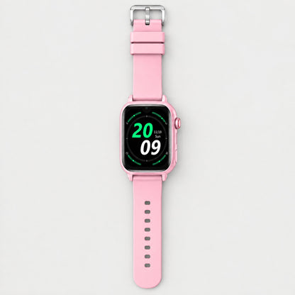 Solvi SE kids smartwatch in pink, flat lay with the strap open