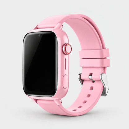 Solvi SE kids smartwatch in pink, side view on a light grey background