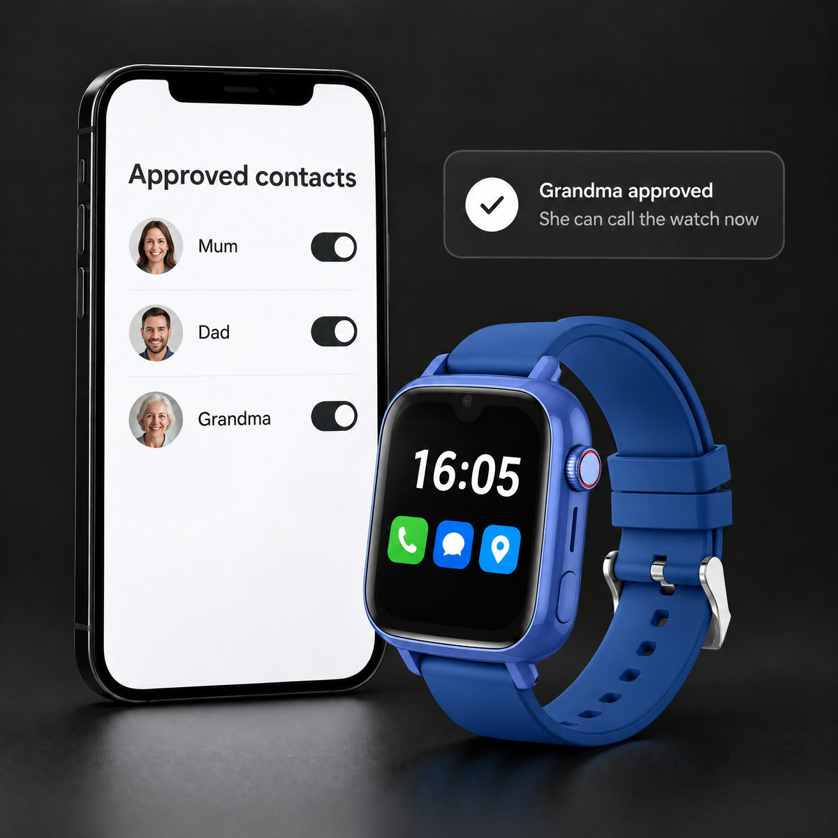 Approved contacts in the parent app, next to the Solvi SE